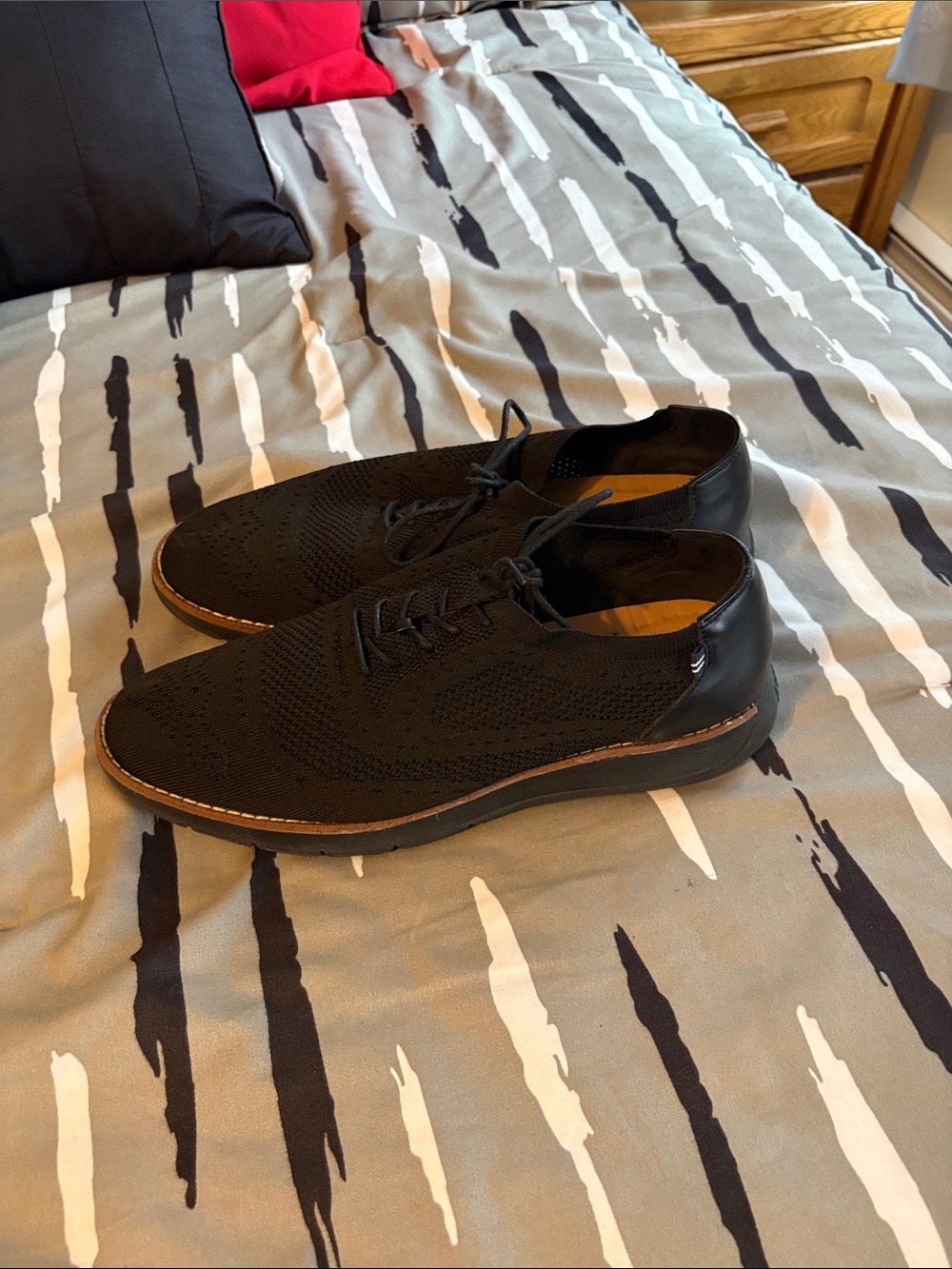 Nautica Men's Black Knit Lace-Up Boat Shoes with Brown Trim